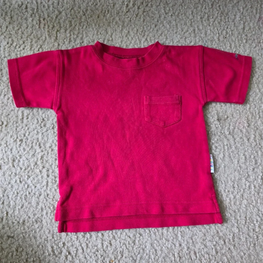 Vintage Gymboree Red Cotton Pocket T-Shirt Rainbow Tag Kids XS Short Sleeve